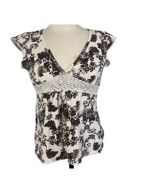 Vintage Y2K Self Esteem Floral Babydoll Top Medium Brown Beige Fairy Grunge